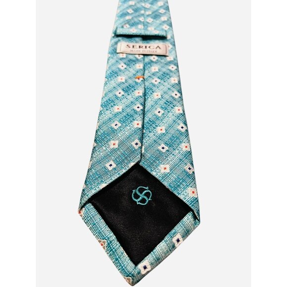 Men's SERICA Silk NECKTIE Tie HAND MADE IN Italy BLUE WHITE PINPOINT DECOR 3x59 - Picture 2 of 9